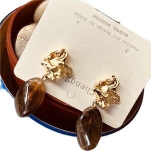 Elegant Gold & Brown Faux Glass Beaded Women's Fashion Drop Earrings 1.35"